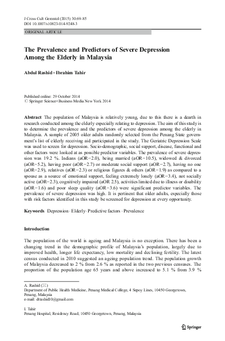 (PDF) The Prevalence and Predictors of Severe Depression Among the ...