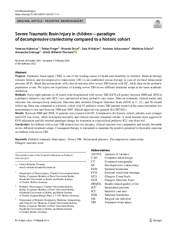 (PDF) Severe Traumatic Brain Injury in children—paradigm of ...
