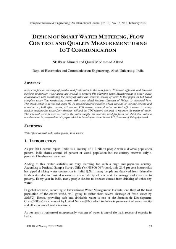 (PDF) Design of Smart Water Metering, Flow Control and Quality ...