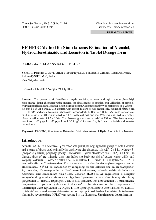 (PDF) RP-HPLC method for simultaneous estimation of amlodipine and ...