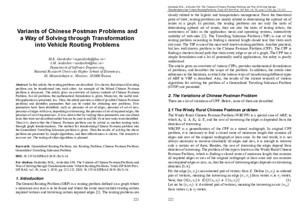 (PDF) The Variants of Chinese Postman Problems and Way of Solving ...