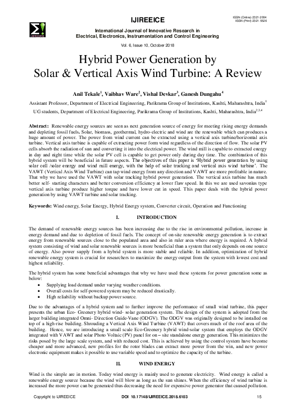(PDF) Hybrid Power Generation by Solar & Vertical Axis Wind Turbine: A ...