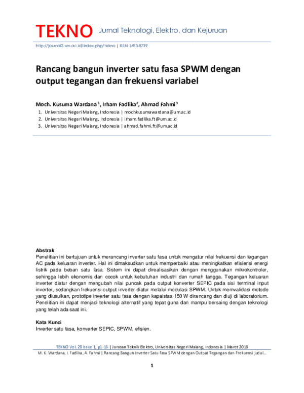 (PDF) Rancang bangun inverter satu fasa SPWM dengan output tegangan dan