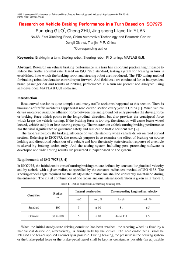 (PDF) Research on Vehicle Braking Performance in a Turn Based on ISO7975
