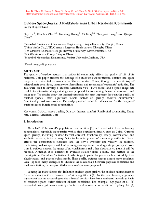 (PDF) Outdoor space quality: A field study in an urban residential ...