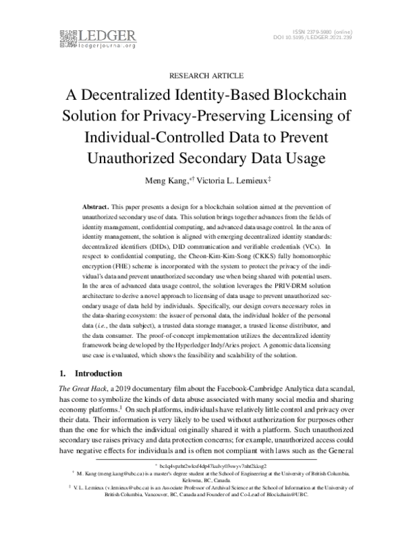 (PDF) A Decentralized Identity-Based Blockchain Solution for Privacy ...