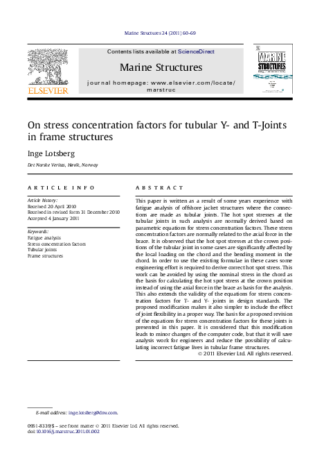 (PDF) On stress concentration factors for tubular Y- and T-Joints in ...