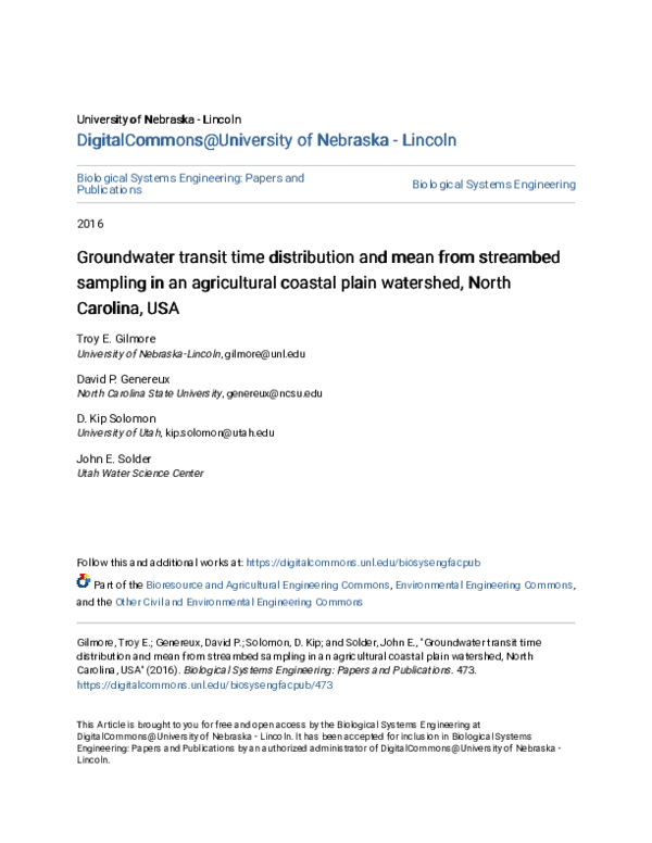 (PDF) Groundwater transit time distribution and mean from streambed ...
