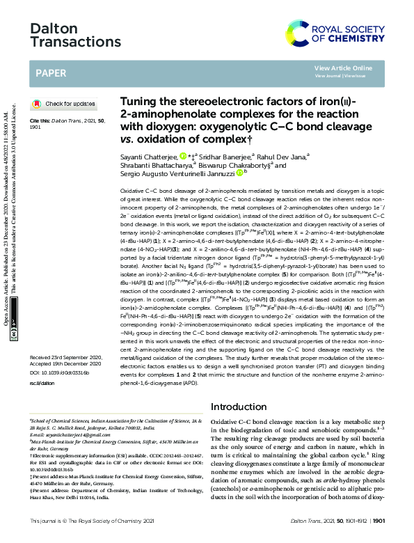 (PDF) Tuning the stereoelectronic factors of iron(ii)-2-aminophenolate ...