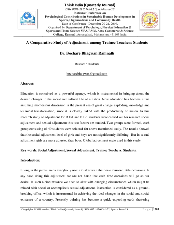 (PDF) A Comparative Study of Adjustment among Trainee Teachers Students