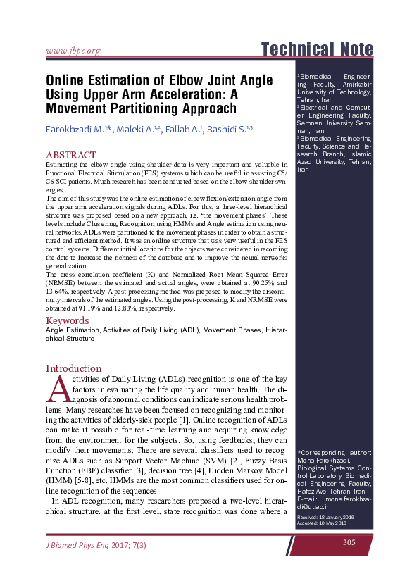 (PDF) Online Estimation of Elbow Joint Angle Using Upper Arm ...