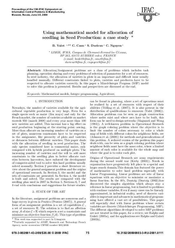 (PDF) Using Mathematical Model for Allocation of Seedling in Seed ...