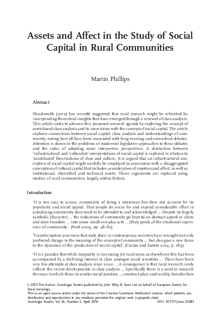 (PDF) Assets and Affect in the Study of Social Capital in Rural Communities