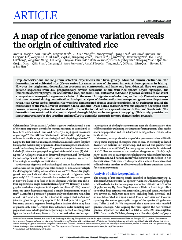 (PDF) A map of rice genome variation reveals the origin of cultivated rice
