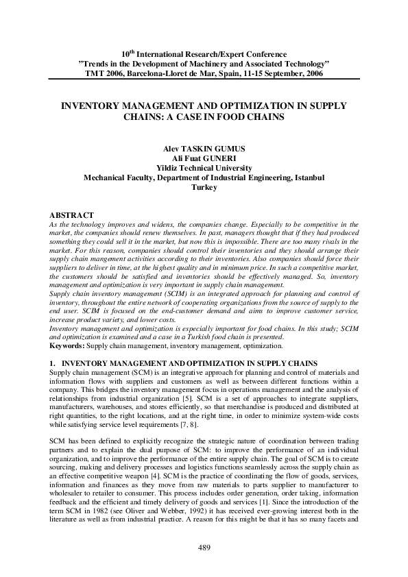 (PDF) Inventory Management and Optimization in Supply Chains: A Case in ...