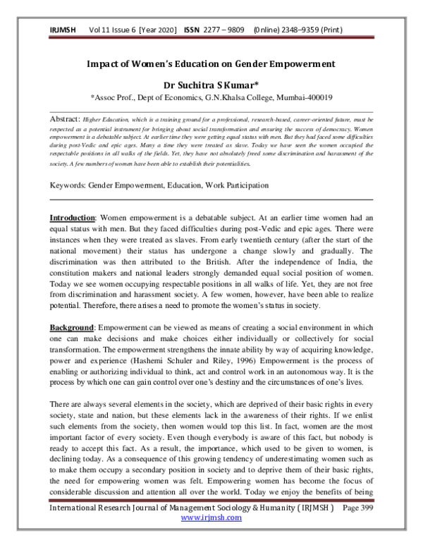 (PDF) Impact of Women's Education on Gender Empowerment
