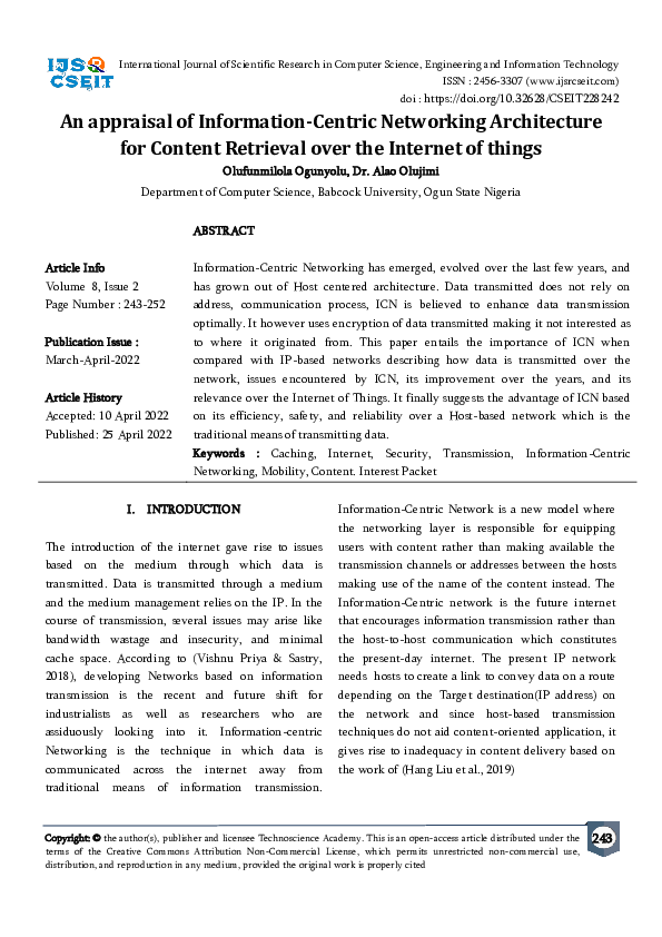 (PDF) An appraisal of Information-Centric Networking Architecture for ...