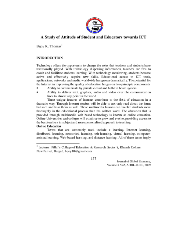 (PDF) A Study of Attitude of Student and Educators towards ICT