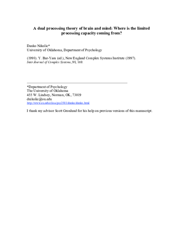  PDF A Dual Processing Theory Of Brain And Mind Where Is The Limited Processing Capacity 