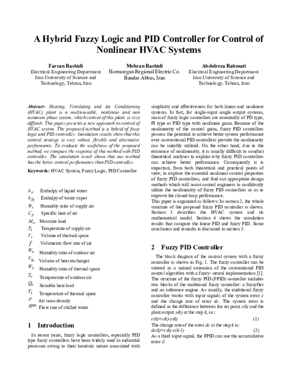 (PDF) A hybrid fuzzy logic and PID controller for control of nonlinear ...