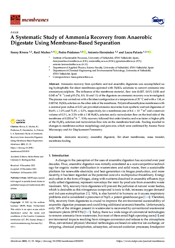 (PDF) A Systematic Study of Ammonia Recovery from Anaerobic Digestate ...