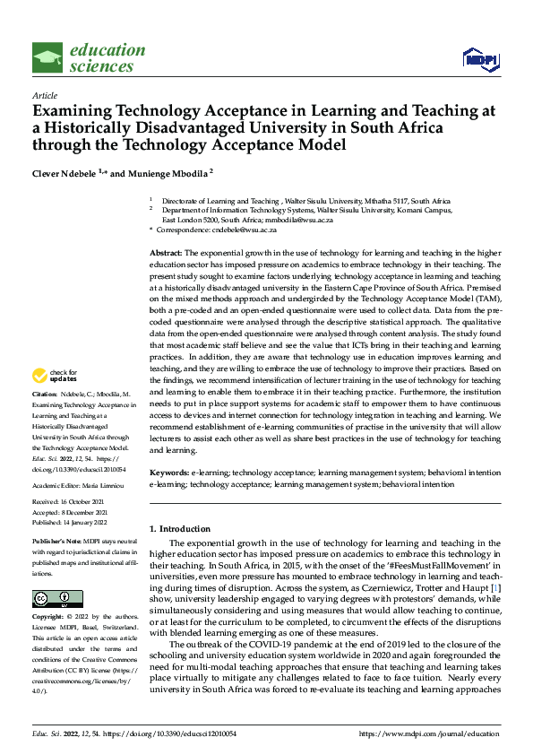 (PDF) Examining Technology Acceptance in Learning and Teaching at a ...