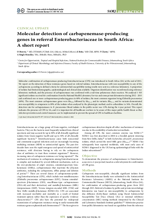 (PDF) Molecular detection of carbapenemase-producing genes in referral ...