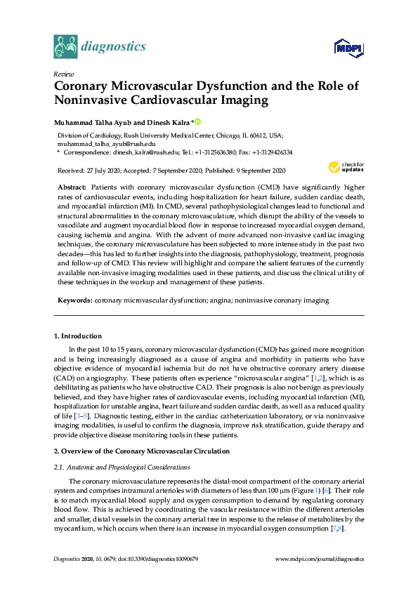 (PDF) Coronary Microvascular Dysfunction and the Role of Noninvasive ...