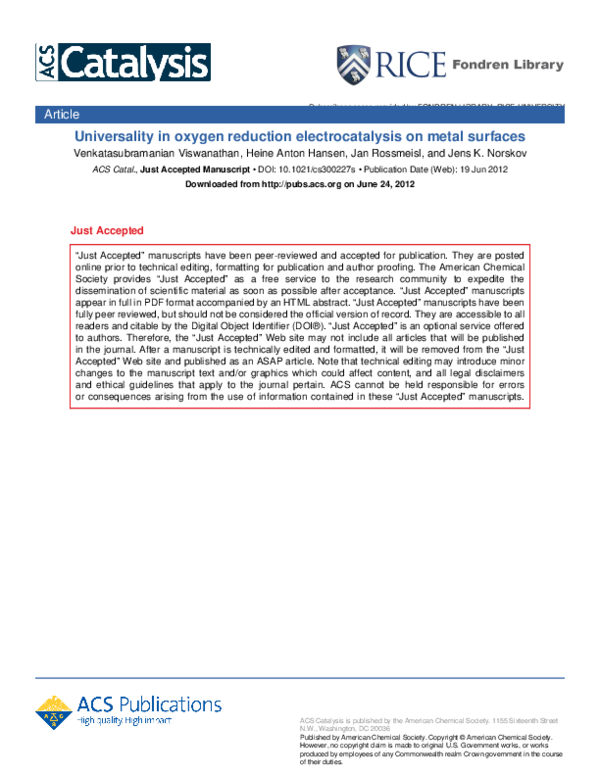 (PDF) Universality in Oxygen Reduction Electrocatalysis on Metal Surfaces