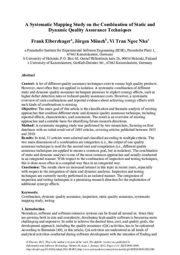 (PDF) A systematic mapping study on the combination of static and ...