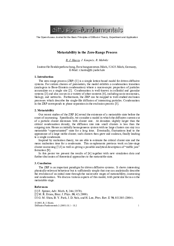 (PDF) Metastability in the Zero-Range Process