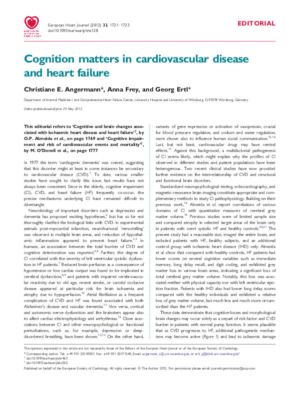 (PDF) Cognition matters in cardiovascular disease and heart failure