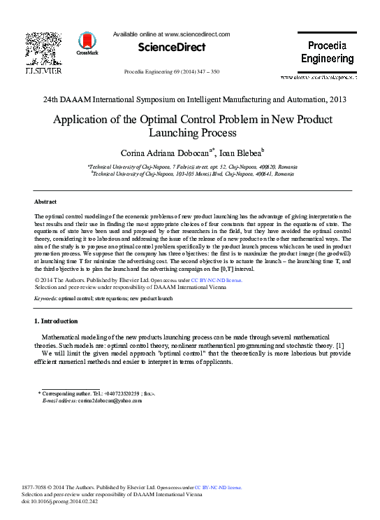 (PDF) Application of the Optimal Control Problem in New Product ...