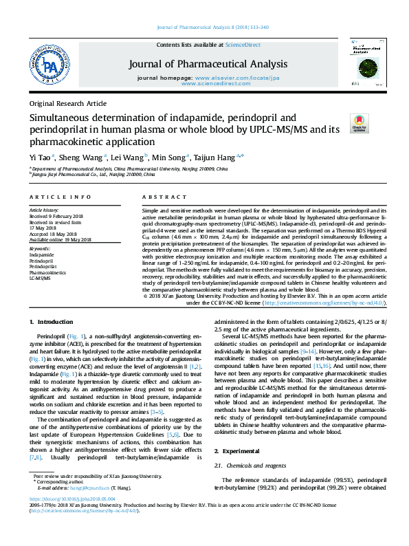 (PDF) Simultaneous determination of indapamide, perindopril and ...