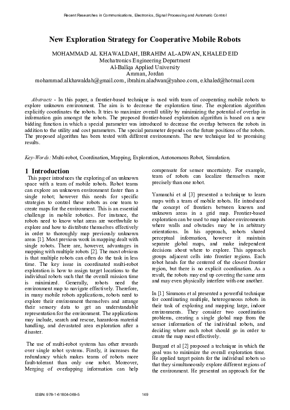 (PDF) New exploration strategy for cooperative mobile robots