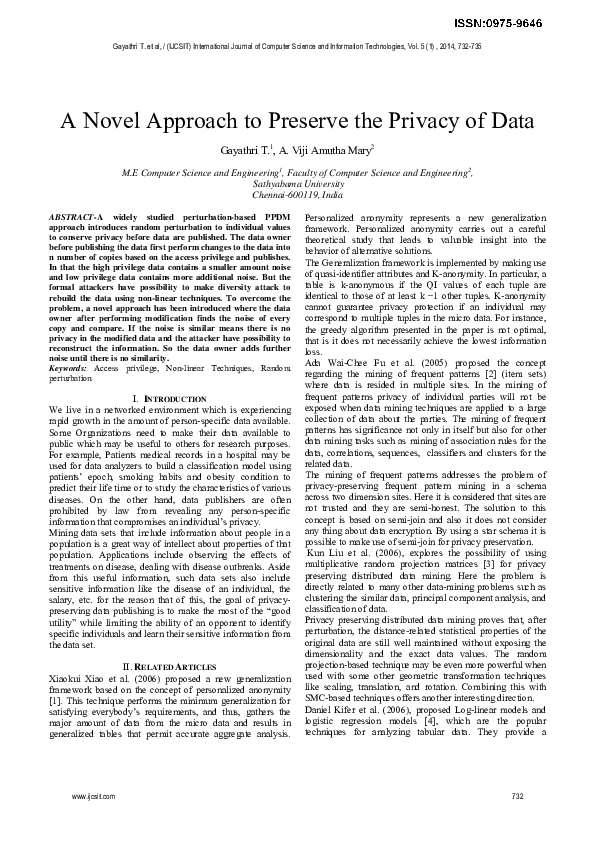 (PDF) A Novel Approach to Preserve the Privacy of Data
