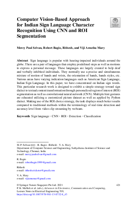 (PDF) Computer Vision-Based Approach for Indian Sign Language Character ...