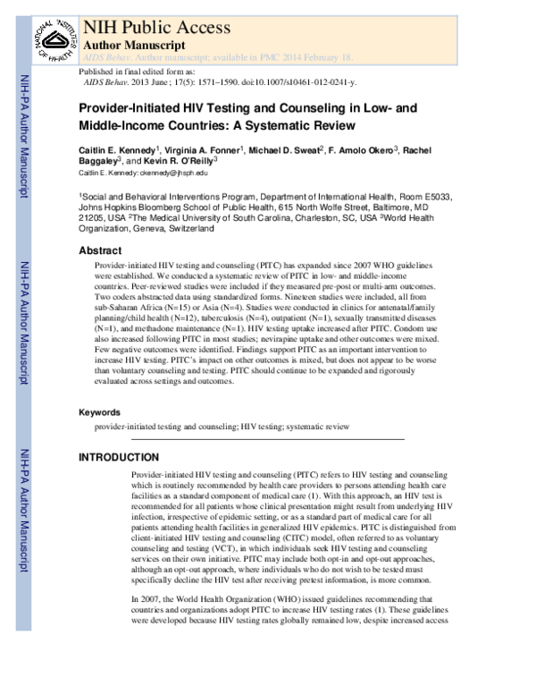 (PDF) Provider-Initiated HIV Testing and Counseling in Low- and Middle ...