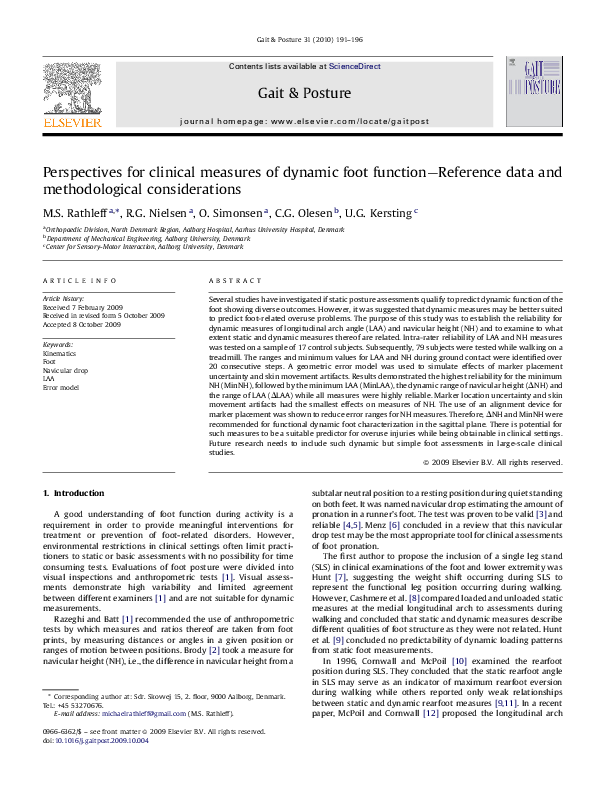 (PDF) Perspectives for clinical measures of dynamic foot function ...