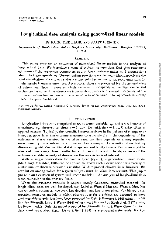 (PDF) Longitudinal data analysis using generalized linear models
