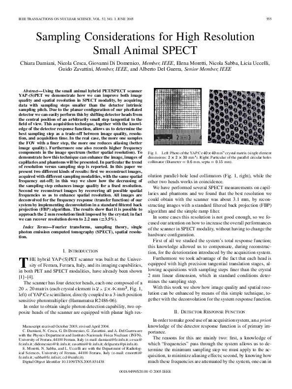 (PDF) Sampling considerations for high resolution small animal SPECT ...