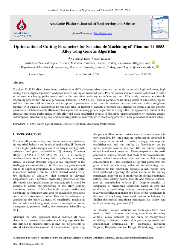 (PDF) Optimization of Cutting Parameters for Sustainable Machining of ...