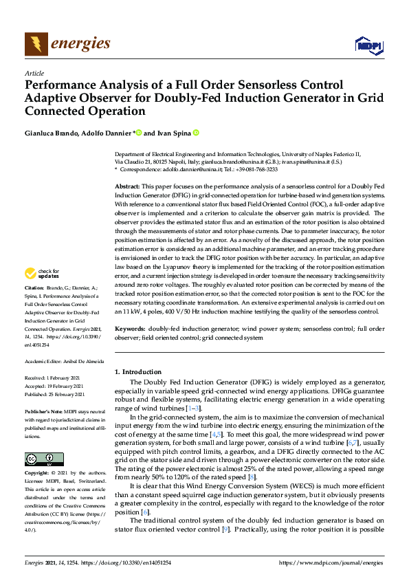 (PDF) Performance Analysis of a Full Order Sensorless Control Adaptive ...