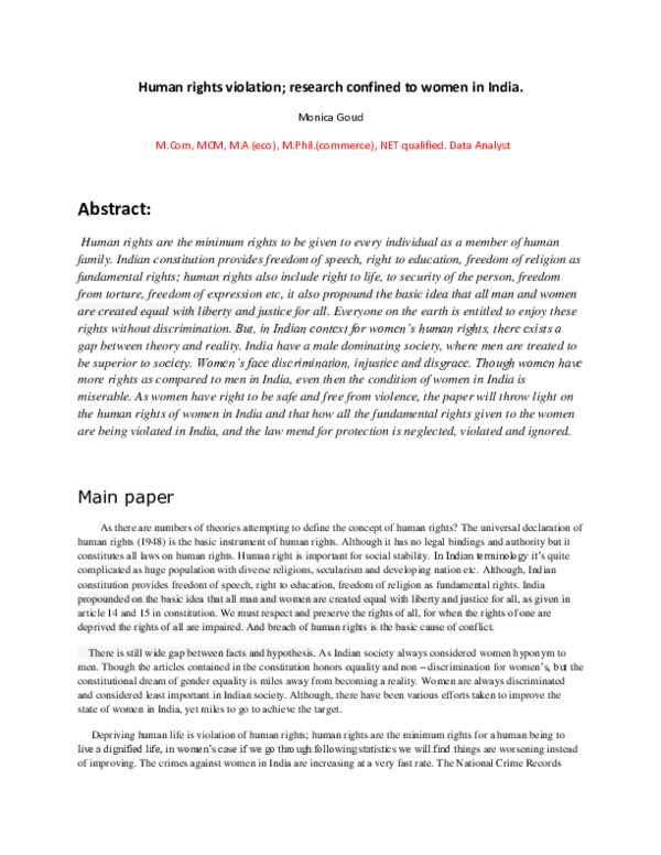 (PDF) Human rights violation; research confined to women in India