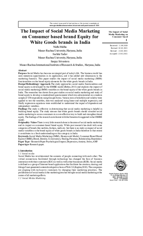 (PDF) The Impact of Social Media Marketing on Consumer based brand ...