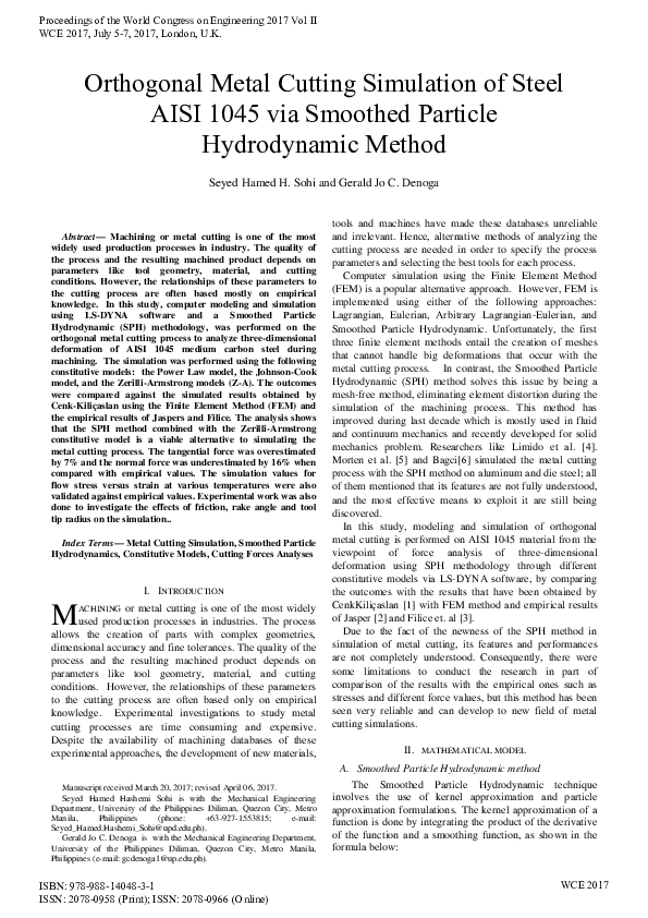 (PDF) Orthogonal Metal Cutting Simulation of Steel AISI 1045 via ...