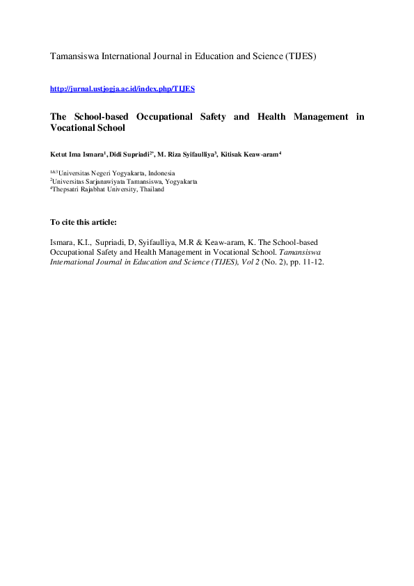The School-based Occupational Safety and Health Management in Vocational School