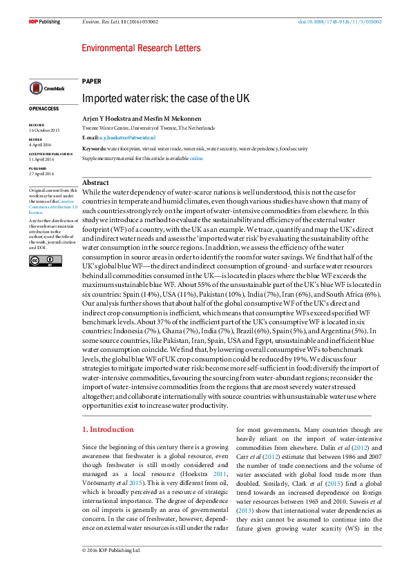 (PDF) Imported water risk: the case of the UK