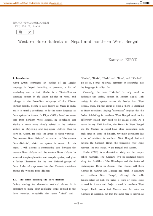 (PDF) Western Boro dialects in Nepal and northern West Bengal