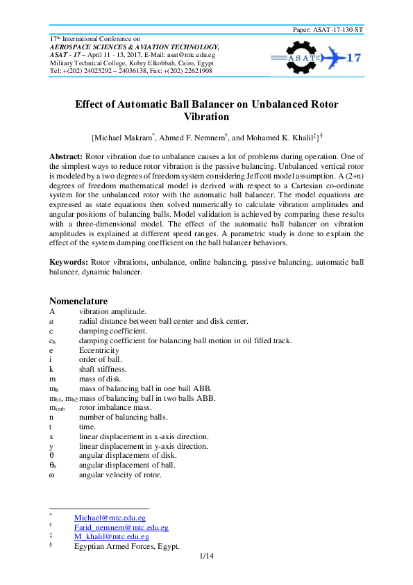 (PDF) Effect of Automatic Ball Balancer on Unbalanced Rotor Vibration